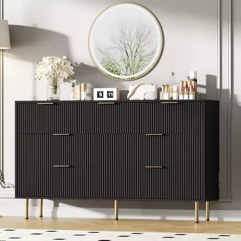 7 Drawers Dresser for Bedroom, Wood Modern Dresser for Closet, with Gold Handle, Bedroom Furniture Storage Organizer, for Living Room, Hallway