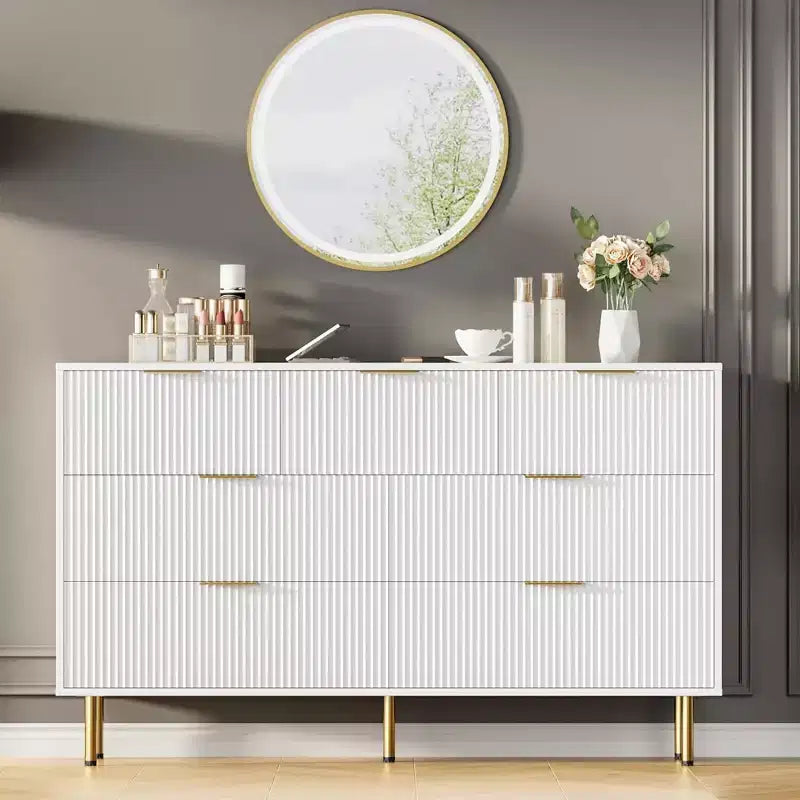 Commode à 7 tiroirs pour chambre à coucher, commode moderne en bois pour placard, avec poignée dorée, meuble de rangement pour chambre à coucher, pour salon, couloir