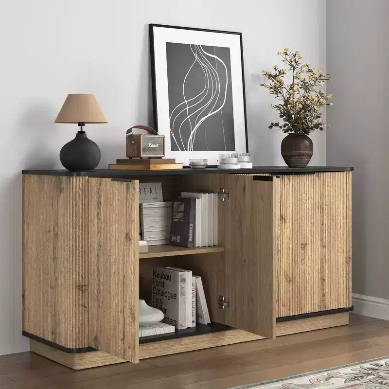 GDFStudio Nicola Modern 55 Wood Multi-functional Sideboard with 4 Doors