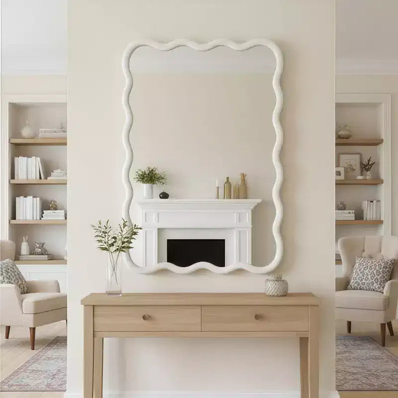 Miroir décoratif rectangulaire ondulé en bois massif 30 x 40 pour chambre, salle de bain et salon blanc