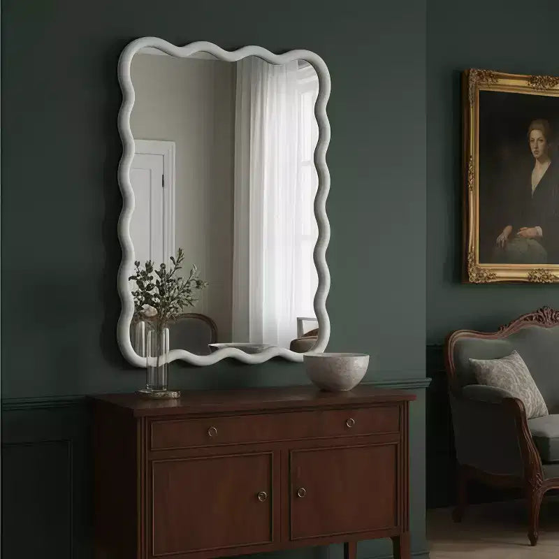 Miroir décoratif rectangulaire ondulé en bois massif 30 x 40 pour chambre, salle de bain et salon blanc
