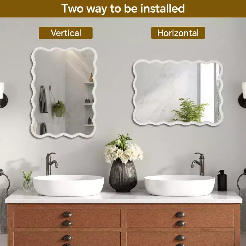 Miroir décoratif rectangulaire ondulé en bois massif 30 x 40 pour chambre, salle de bain et salon blanc