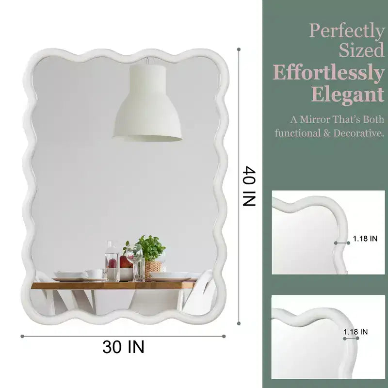 Miroir décoratif rectangulaire ondulé en bois massif 30 x 40 pour chambre, salle de bain et salon blanc