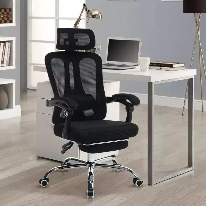 Chaise de bureau ergonomique en maille, chaise de bureau à domicile avec appui-tête et dossier réglables, support lombaire confortable avec roulettes pivotantes à 360°
