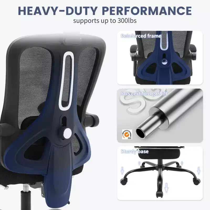 Chaise de bureau ergonomique en maille, chaise de bureau à domicile avec appui-tête et dossier réglables, support lombaire confortable avec roulettes pivotantes à 360°