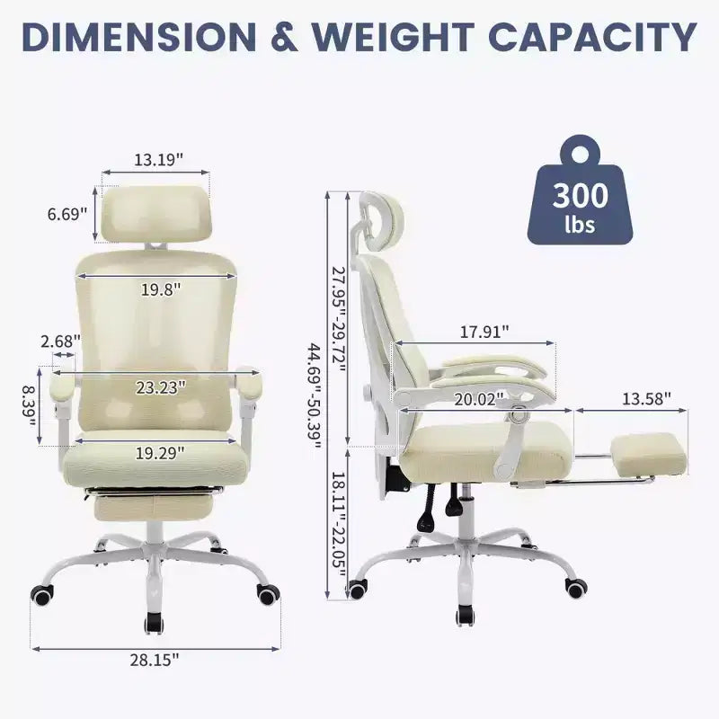 Chaise de bureau ergonomique en maille, chaise de bureau à domicile avec appui-tête et dossier réglables, support lombaire confortable avec roulettes pivotantes à 360°