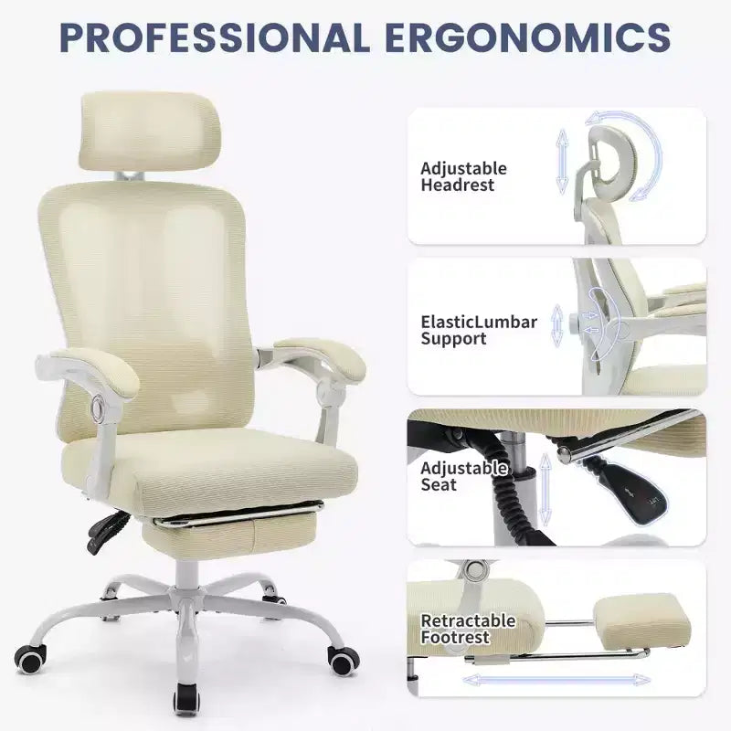 Chaise de bureau ergonomique en maille, chaise de bureau à domicile avec appui-tête et dossier réglables, support lombaire confortable avec roulettes pivotantes à 360°