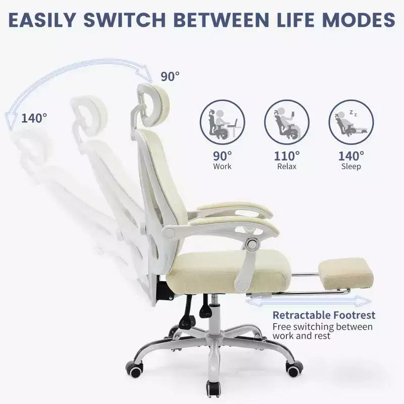 Chaise de bureau ergonomique en maille, chaise de bureau à domicile avec appui-tête et dossier réglables, support lombaire confortable avec roulettes pivotantes à 360°