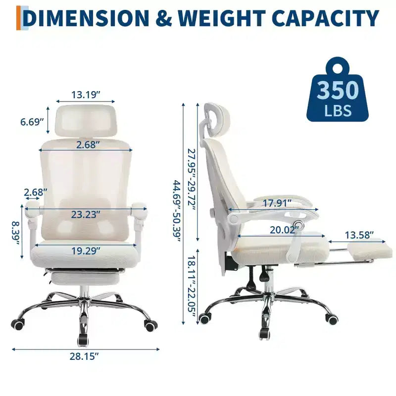 Chaise de bureau ergonomique en maille, chaise de bureau à domicile avec appui-tête et dossier réglables, support lombaire confortable avec roulettes pivotantes à 360°
