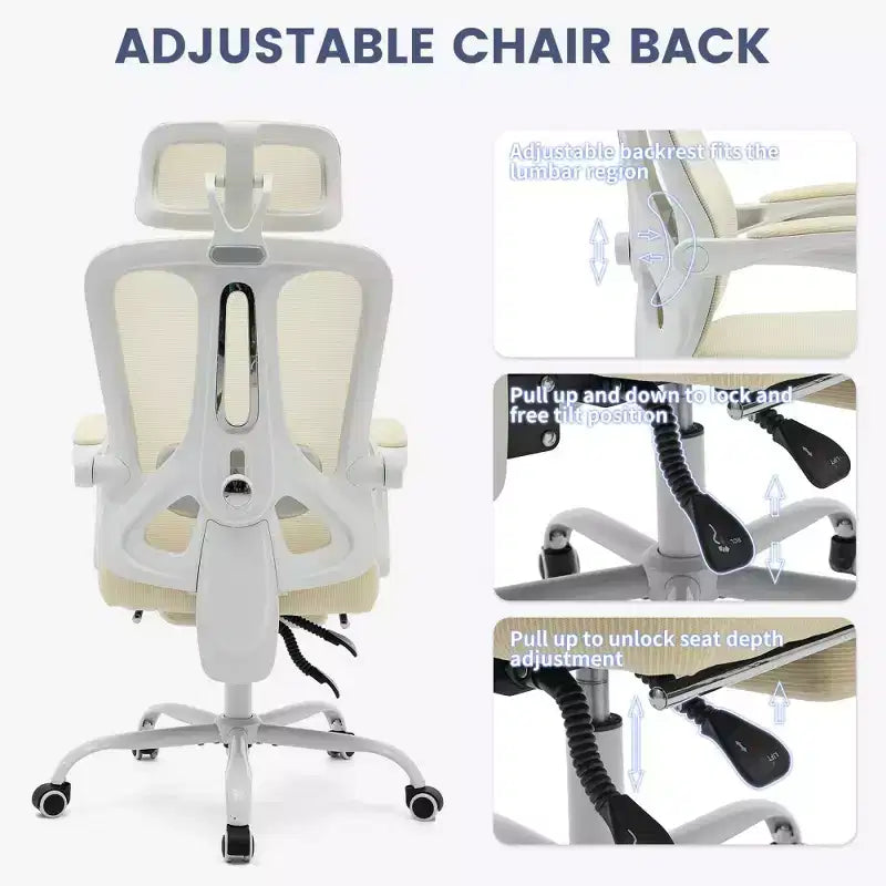 Chaise de bureau ergonomique en maille, chaise de bureau à domicile avec appui-tête et dossier réglables, support lombaire confortable avec roulettes pivotantes à 360°