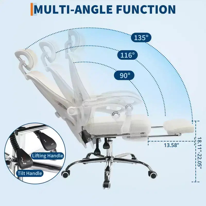Chaise de bureau ergonomique en maille, chaise de bureau à domicile avec appui-tête et dossier réglables, support lombaire confortable avec roulettes pivotantes à 360°