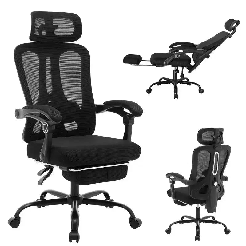 Chaise de bureau ergonomique en maille, chaise de bureau à domicile avec appui-tête et dossier réglables, support lombaire confortable avec roulettes pivotantes à 360°