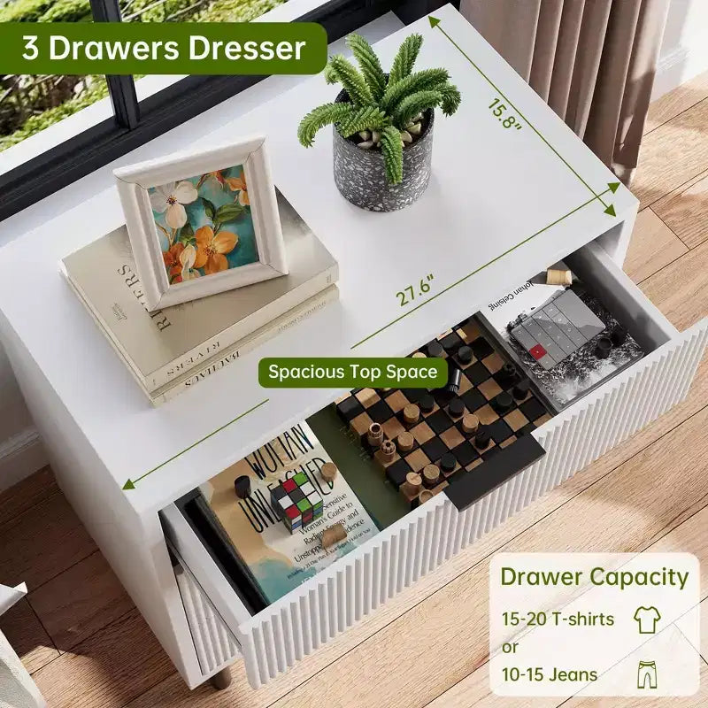 Commode à 3 tiroirs, chiffonnier de 71 cm de large avec dispositif anti-basculement, table de chevet haute en bois avec rangement et pieds en métal