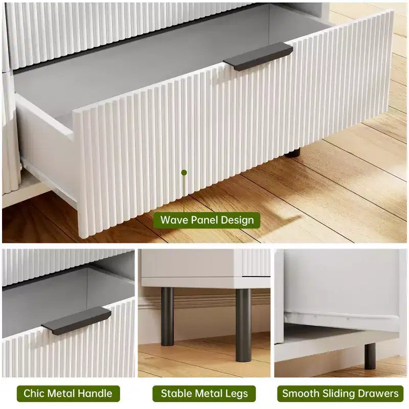 Commode à 3 tiroirs, chiffonnier de 71 cm de large avec dispositif anti-basculement, table de chevet haute en bois avec rangement et pieds en métal