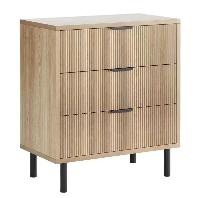Commode à 3 tiroirs, chiffonnier de 71 cm de large avec dispositif anti-basculement, table de chevet haute en bois avec rangement et pieds en métal