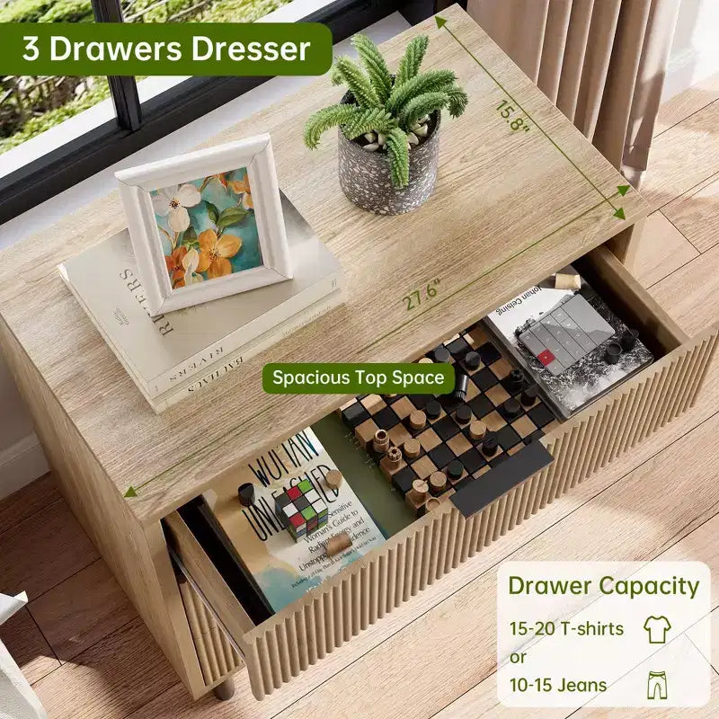 Commode à 3 tiroirs, chiffonnier de 71 cm de large avec dispositif anti-basculement, table de chevet haute en bois avec rangement et pieds en métal