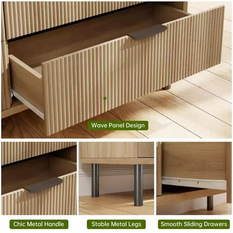 Commode à 3 tiroirs, chiffonnier de 71 cm de large avec dispositif anti-basculement, table de chevet haute en bois avec rangement et pieds en métal