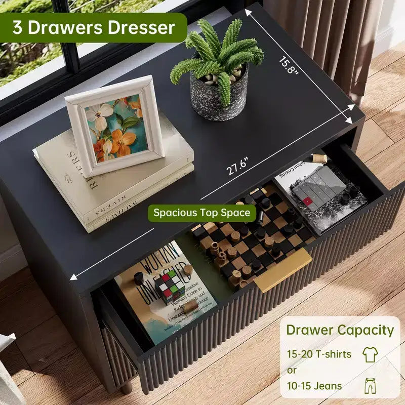 Commode à 3 tiroirs, chiffonnier de 71 cm de large avec dispositif anti-basculement, table de chevet haute en bois avec rangement et pieds en métal