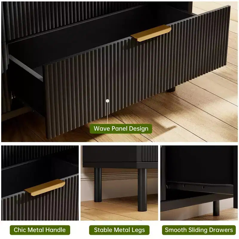 Commode à 3 tiroirs, chiffonnier de 71 cm de large avec dispositif anti-basculement, table de chevet haute en bois avec rangement et pieds en métal