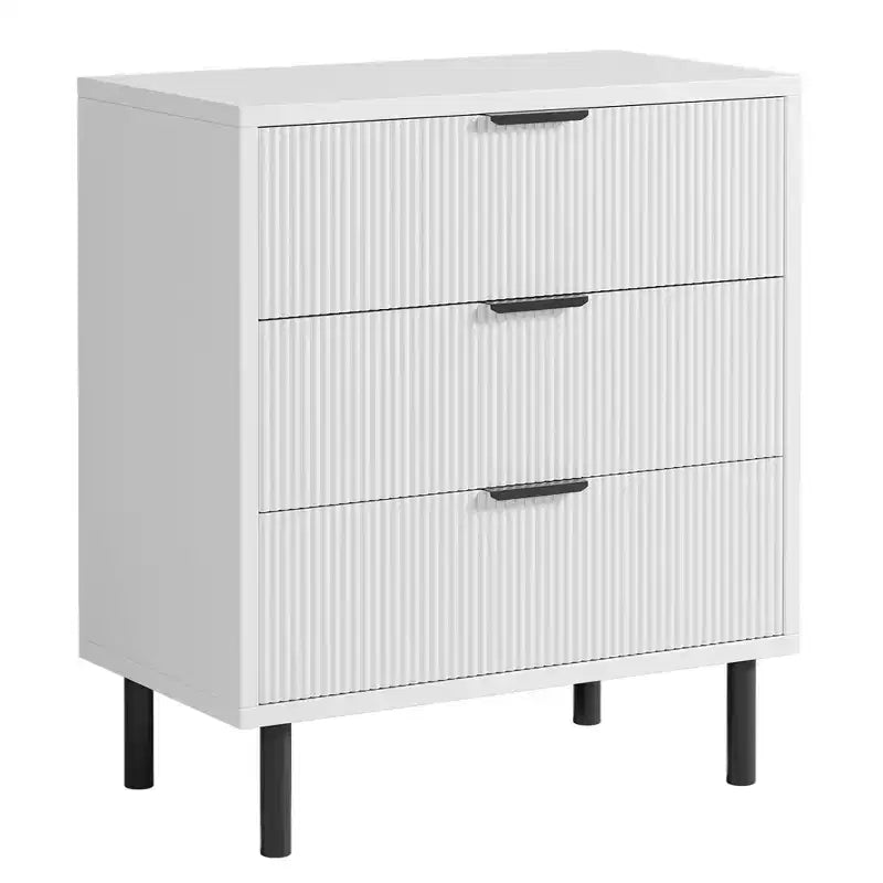 Commode à 3 tiroirs, chiffonnier de 71 cm de large avec dispositif anti-basculement, table de chevet haute en bois avec rangement et pieds en métal