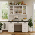 Famapy White Kitchen Hutch Kitchen Cabinet Pantry: Integrated Worktop, High Cabinet Combo, Dust - Proof &amp; Organized