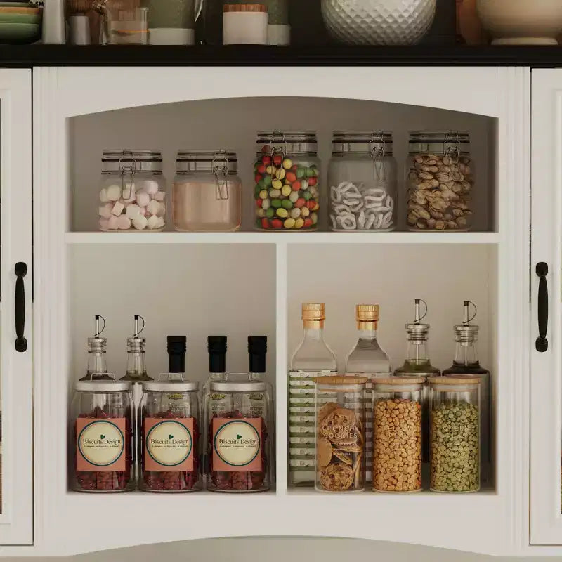 Buffet de cuisine blanc : Plan de travail intégré, Combo meuble haut, Anti-poussière et organisé