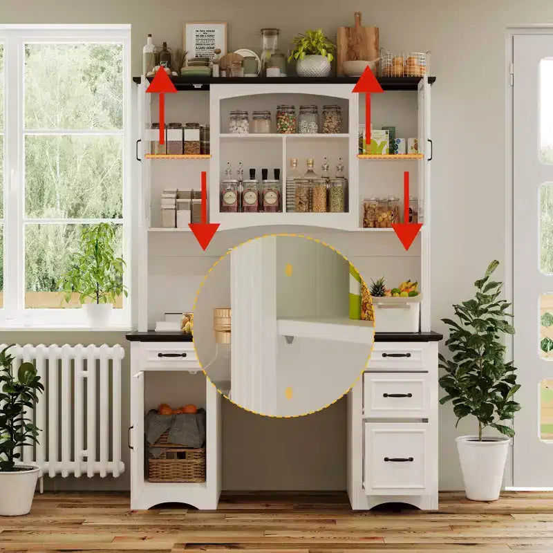 Buffet de cuisine blanc : Plan de travail intégré, Combo meuble haut, Anti-poussière et organisé