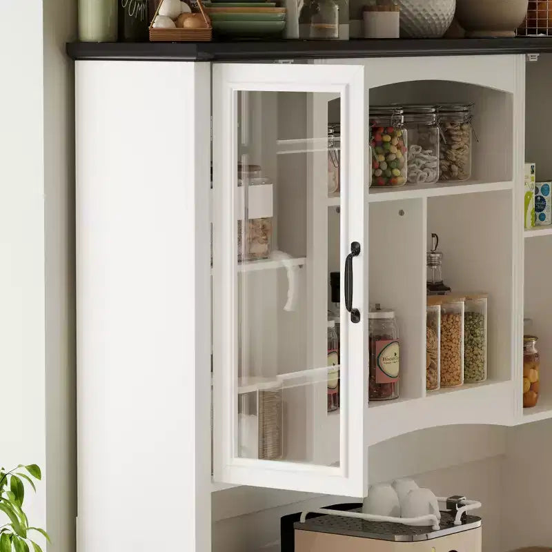 Buffet de cuisine blanc : Plan de travail intégré, Combo meuble haut, Anti-poussière et organisé