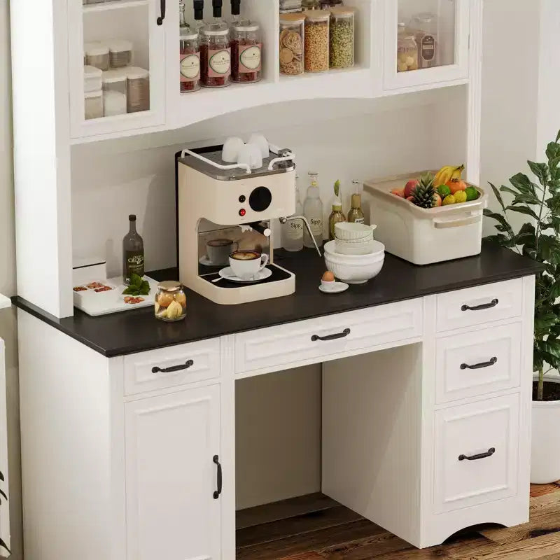 Buffet de cuisine blanc : Plan de travail intégré, Combo meuble haut, Anti-poussière et organisé