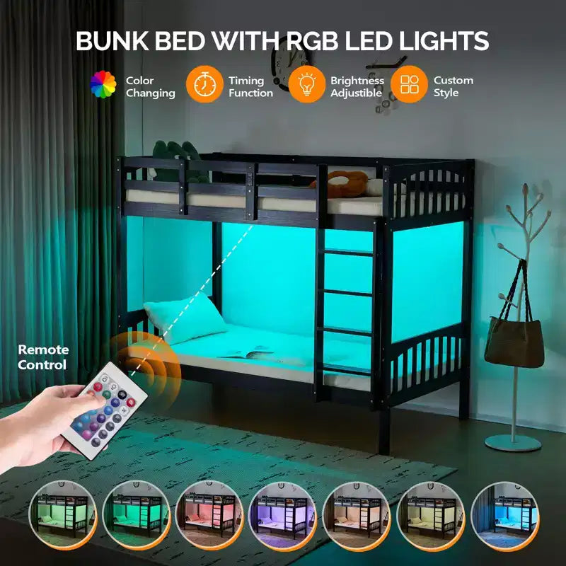 Lit superposé jumeau avec bande LED RGB et station de charge
