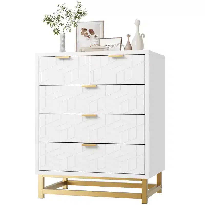 COZONY Modern 5-Drawer Dresser with Metal Legs, Wide Storage Chest Organizer for Bedroom, Living Room &amp; Entryway