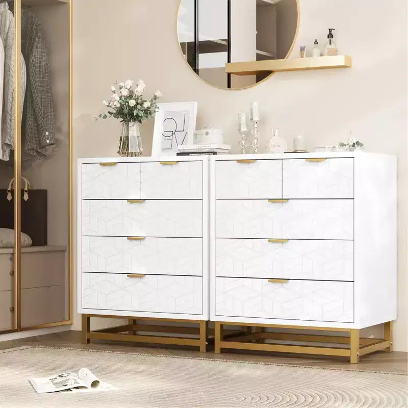 Commode moderne à 5 tiroirs avec pieds en métal, grand organisateur de rangement pour chambre, salon et entrée