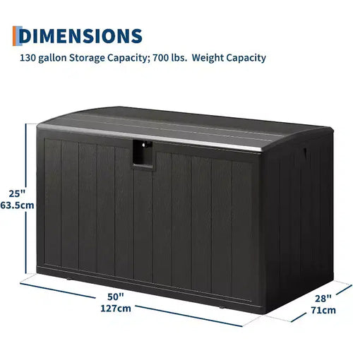Coffre de rangement extérieur de 492 litres, grande boîte de rangement en résine à grain de bois, organisateur de patio étanche pour jardin, pelouse et bord de piscine