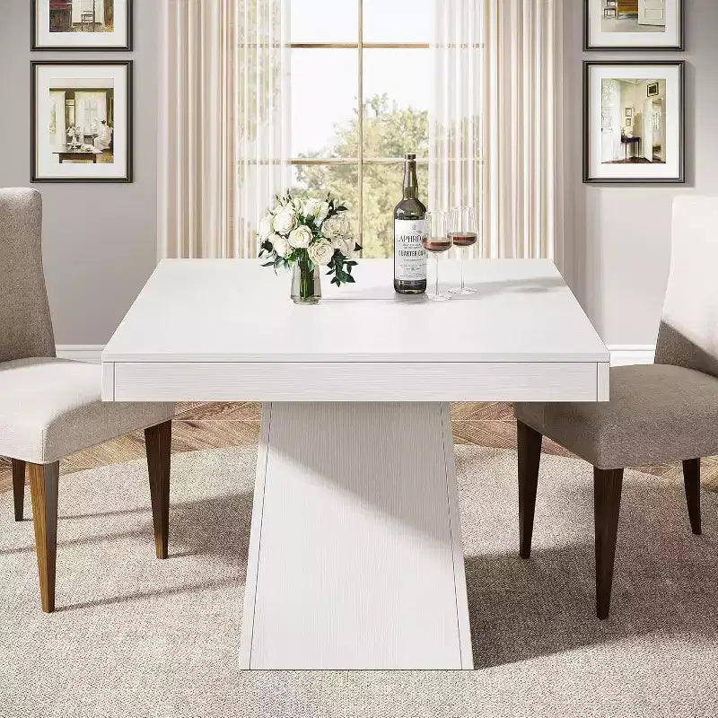 Lantine Square Dining Table for 4, 31.5-Inch Small Kitchen Table with Sturdy Pedestal Base, Farmhouse Dinner Table for Dining Room, Kitchen, White