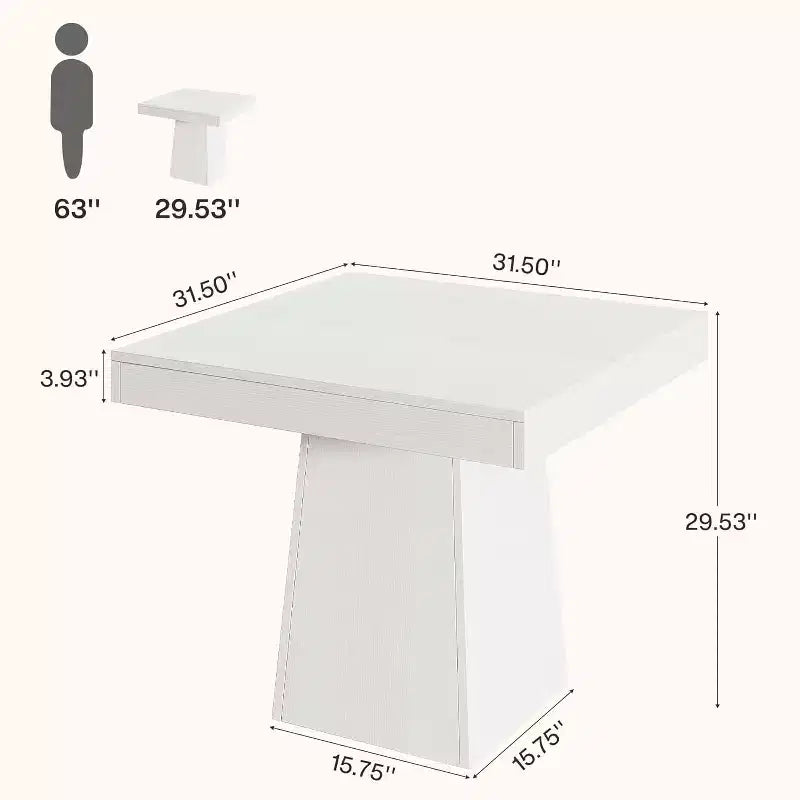 Table de salle à manger carrée pour 4 personnes, petite table de cuisine de 80 cm avec base piédestal robuste, table de ferme pour salle à manger, cuisine, blanc