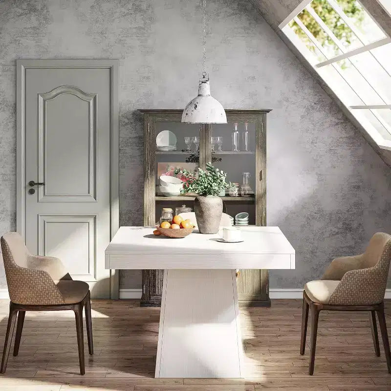 Table de salle à manger carrée pour 4 personnes, petite table de cuisine de 80 cm avec base piédestal robuste, table de ferme pour salle à manger, cuisine, blanc