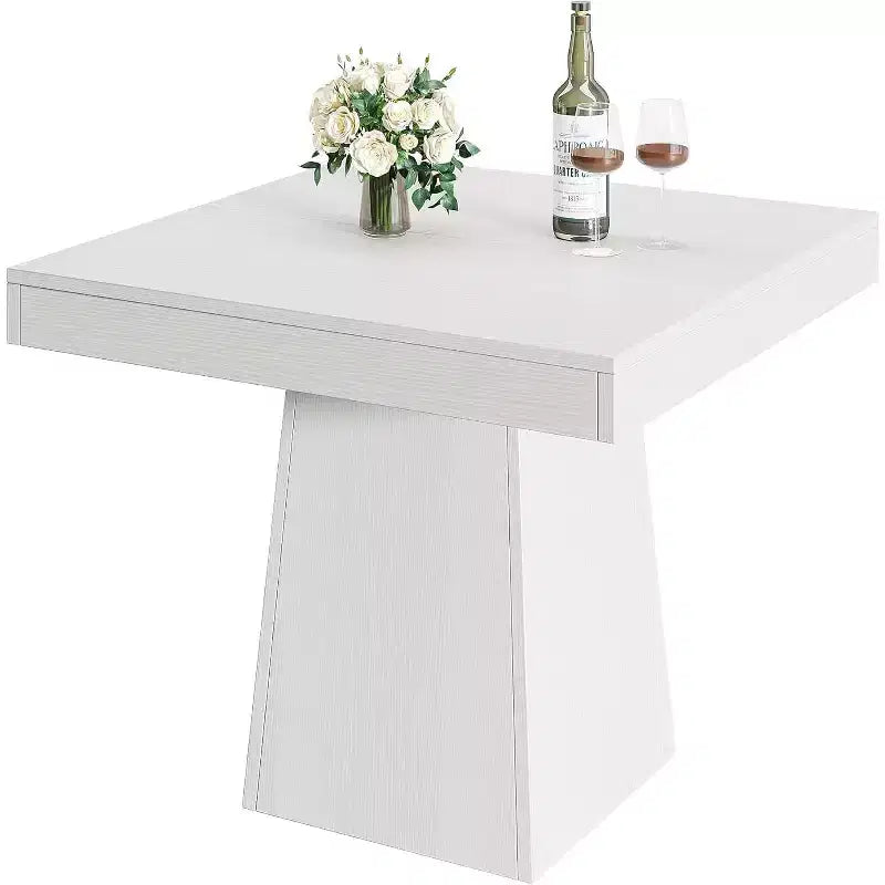 Table de salle à manger carrée pour 4 personnes, petite table de cuisine de 80 cm avec base piédestal robuste, table de ferme pour salle à manger, cuisine, blanc