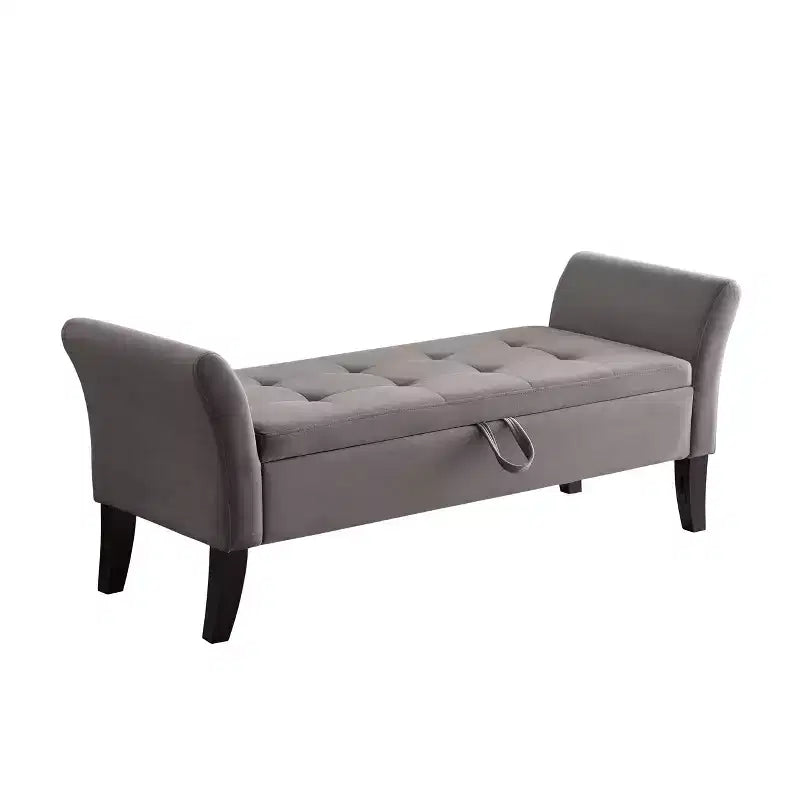 Banc de rangement en velours de 51,5 po avec accoudoirs et pieds en bois, banc de bout de lit avec siège rembourré, pouf de rangement pour la maison