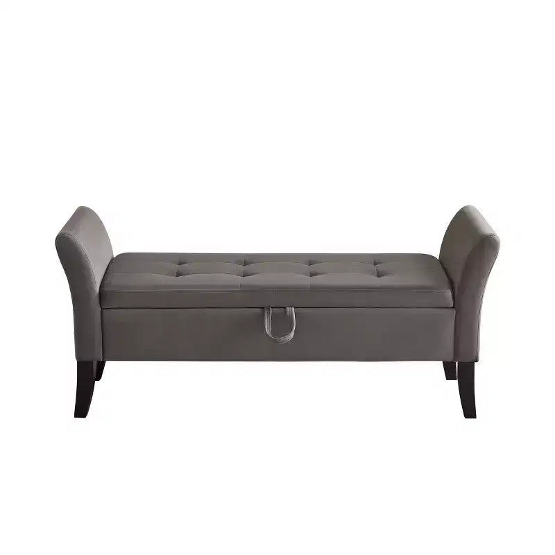 Banc de rangement en velours de 51,5 po avec accoudoirs et pieds en bois, banc de bout de lit avec siège rembourré, pouf de rangement pour la maison