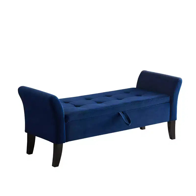 Banc de rangement en velours de 51,5 po avec accoudoirs et pieds en bois, banc de bout de lit avec siège rembourré, pouf de rangement pour la maison