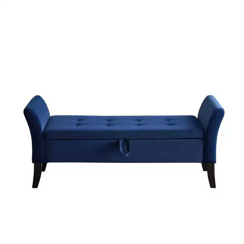 Banc de rangement en velours de 51,5 po avec accoudoirs et pieds en bois, banc de bout de lit avec siège rembourré, pouf de rangement pour la maison