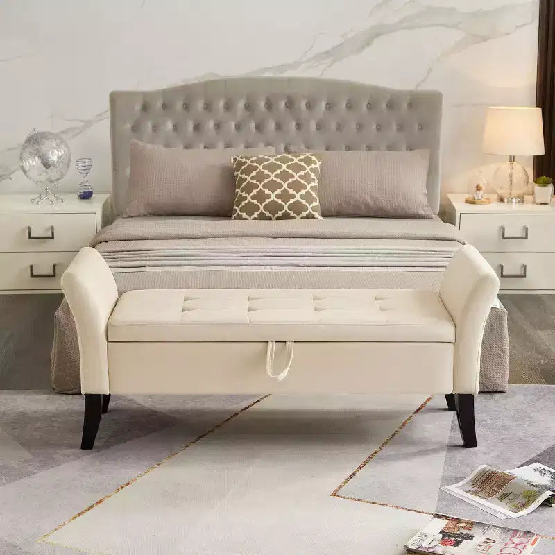 Okak 51.5 Velvet Storage Bench with Arms and Wooden Legs, End of Bed Bench with Padding Seat, Storage Ottoman for Home