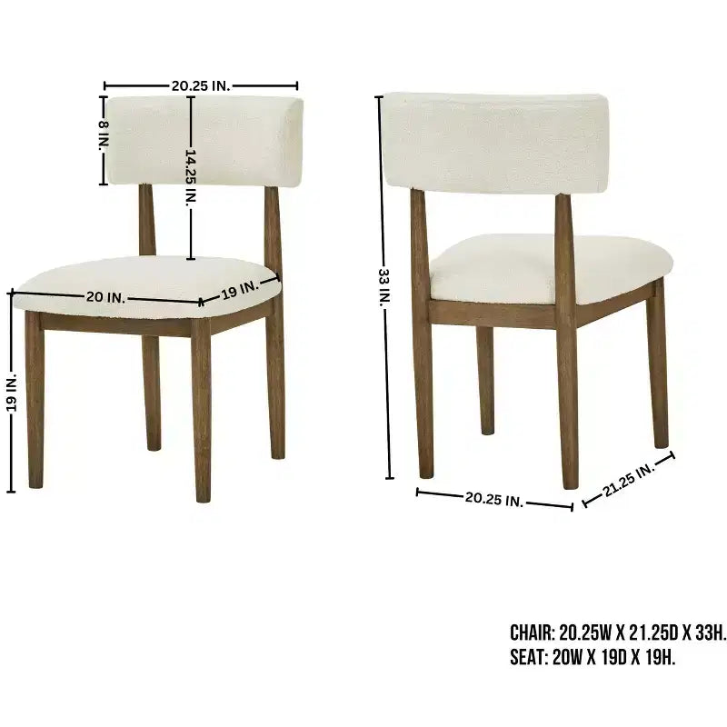 Lot de 2 chaises de salle à manger modernes en tissu bouclé, chaises de salle à manger rembourrées avec dossier incurvé et cadre en bois d'hévéa