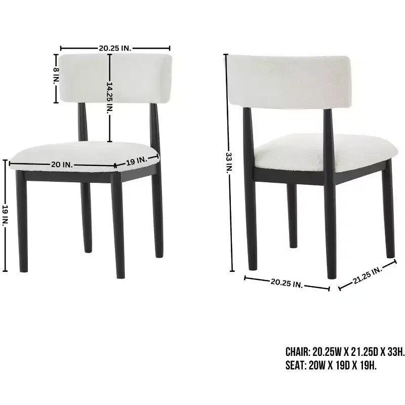 Lot de 2 chaises de salle à manger modernes en tissu bouclé, chaises de salle à manger rembourrées avec dossier incurvé et cadre en bois d'hévéa