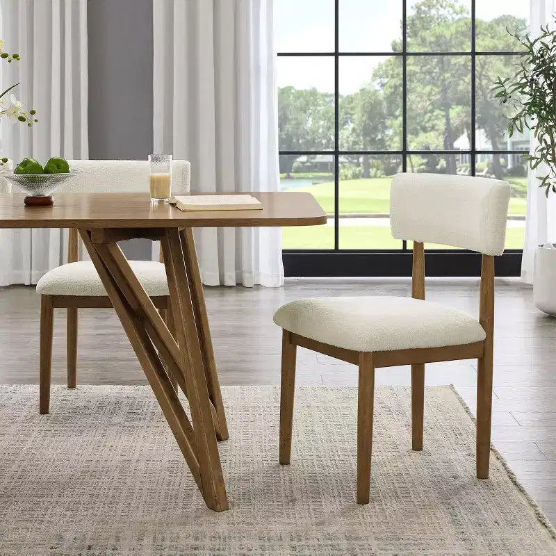 Lot de 2 chaises de salle à manger modernes en tissu bouclé, chaises de salle à manger rembourrées avec dossier incurvé et cadre en bois d'hévéa