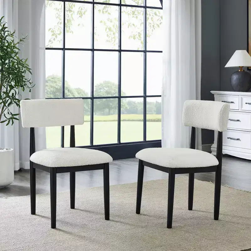 TUYOHW Modern Small Boucle Dining Chairs Set of 2,Upholstered Dining Room Chairs with Curved Backrest &amp; Rubberwood Frame
