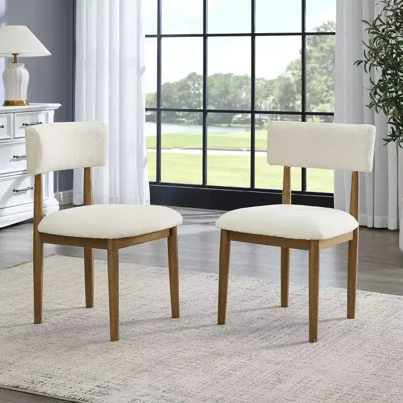 Lot de 2 chaises de salle à manger modernes en tissu bouclé, chaises de salle à manger rembourrées avec dossier incurvé et cadre en bois d'hévéa