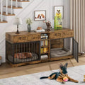 82 Double Dog Crate Furniture, Large Dog Kennel Indoor for 2 Dogs, Heavy Duty Wooden Dog Crate TV Stand with 4 Drawers and Shelves