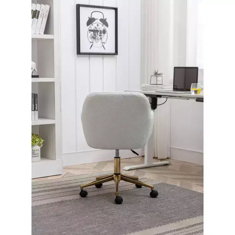 Fauteuil de bureau pivotant en tissu Teddy chic avec roulettes, chaise réglable en hauteur, chaise d'ordinateur chic pour bureau à domicile, mobilier de maison et de bureau