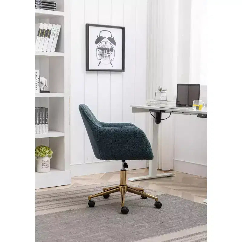 Fauteuil de bureau pivotant en tissu Teddy chic avec roulettes, chaise réglable en hauteur, chaise d'ordinateur chic pour bureau à domicile, mobilier de maison et de bureau